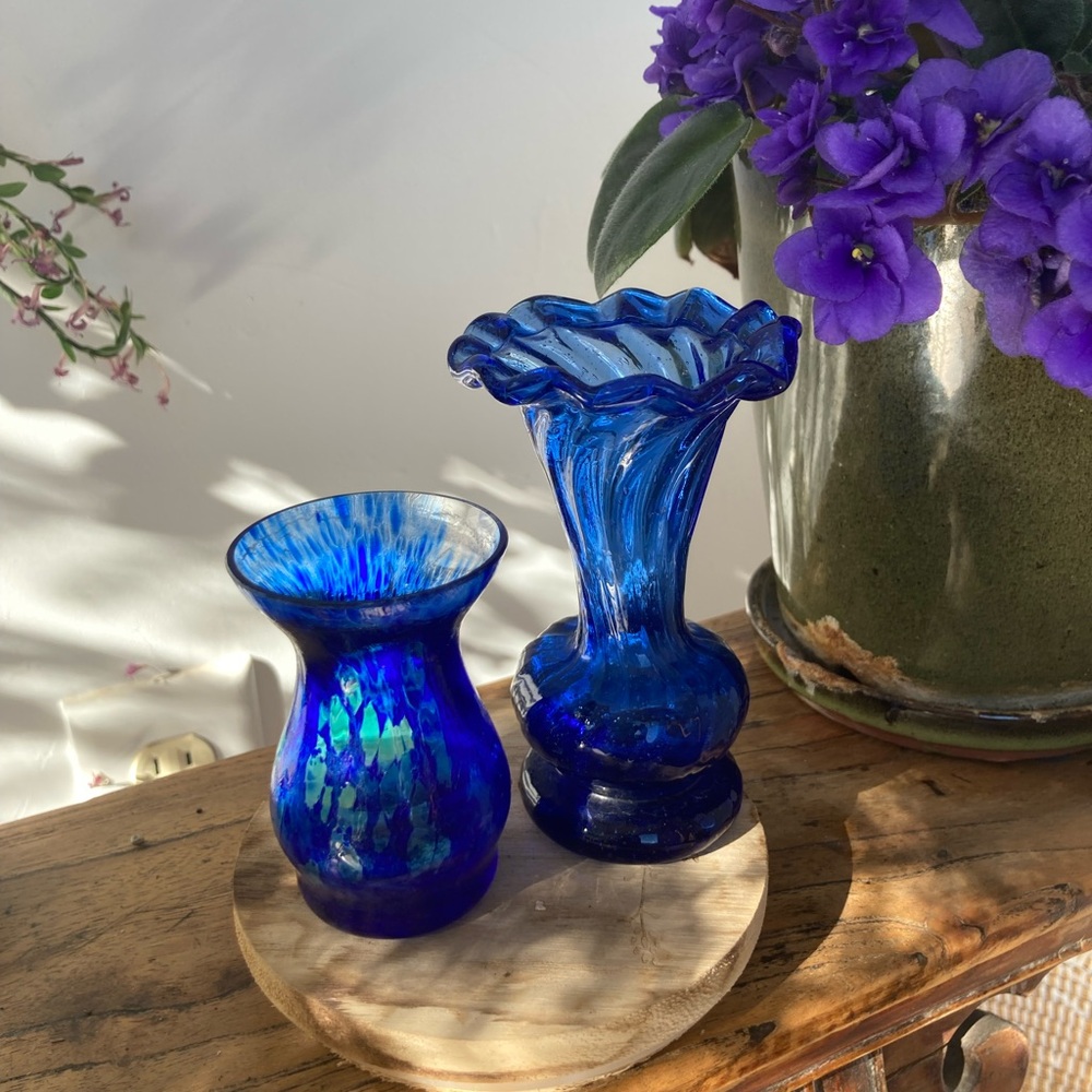 Antique blue glass vases set/2